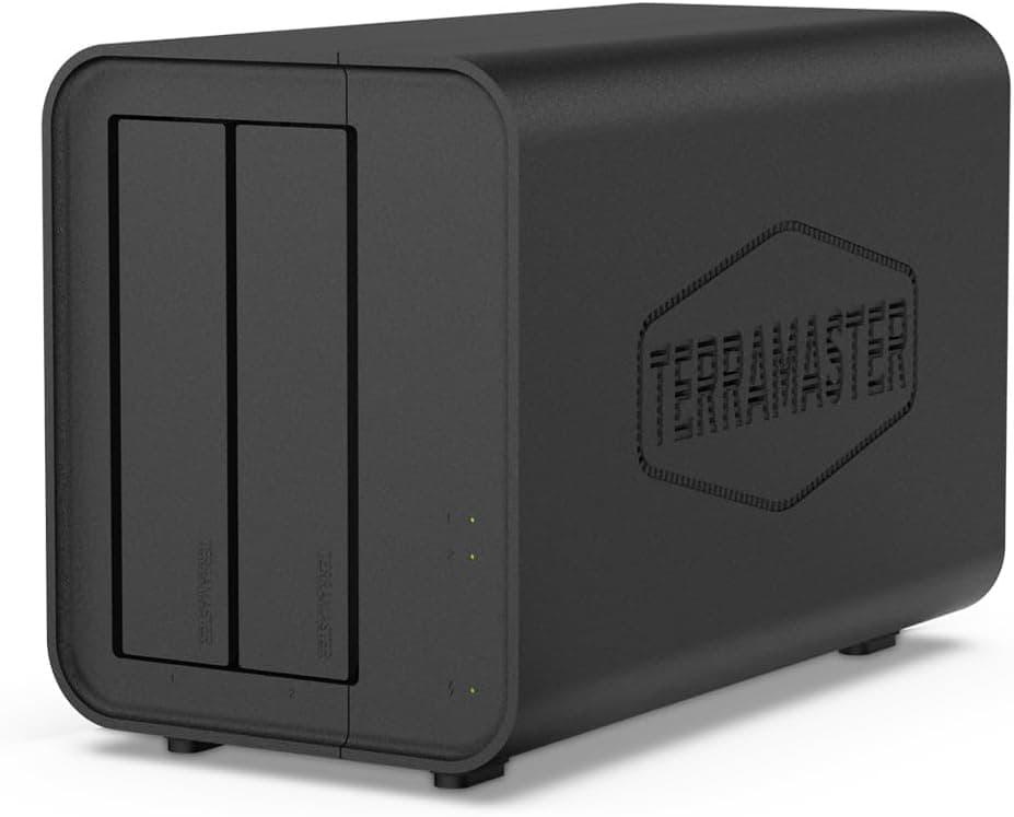 TERRAMASTER F2-212 2Baías NAS - CPU de quatro núcleos, RAM DDR4, armazenamento em rede pessoal em nuvem privada para casa com várias soluções de suporte (sem disco)