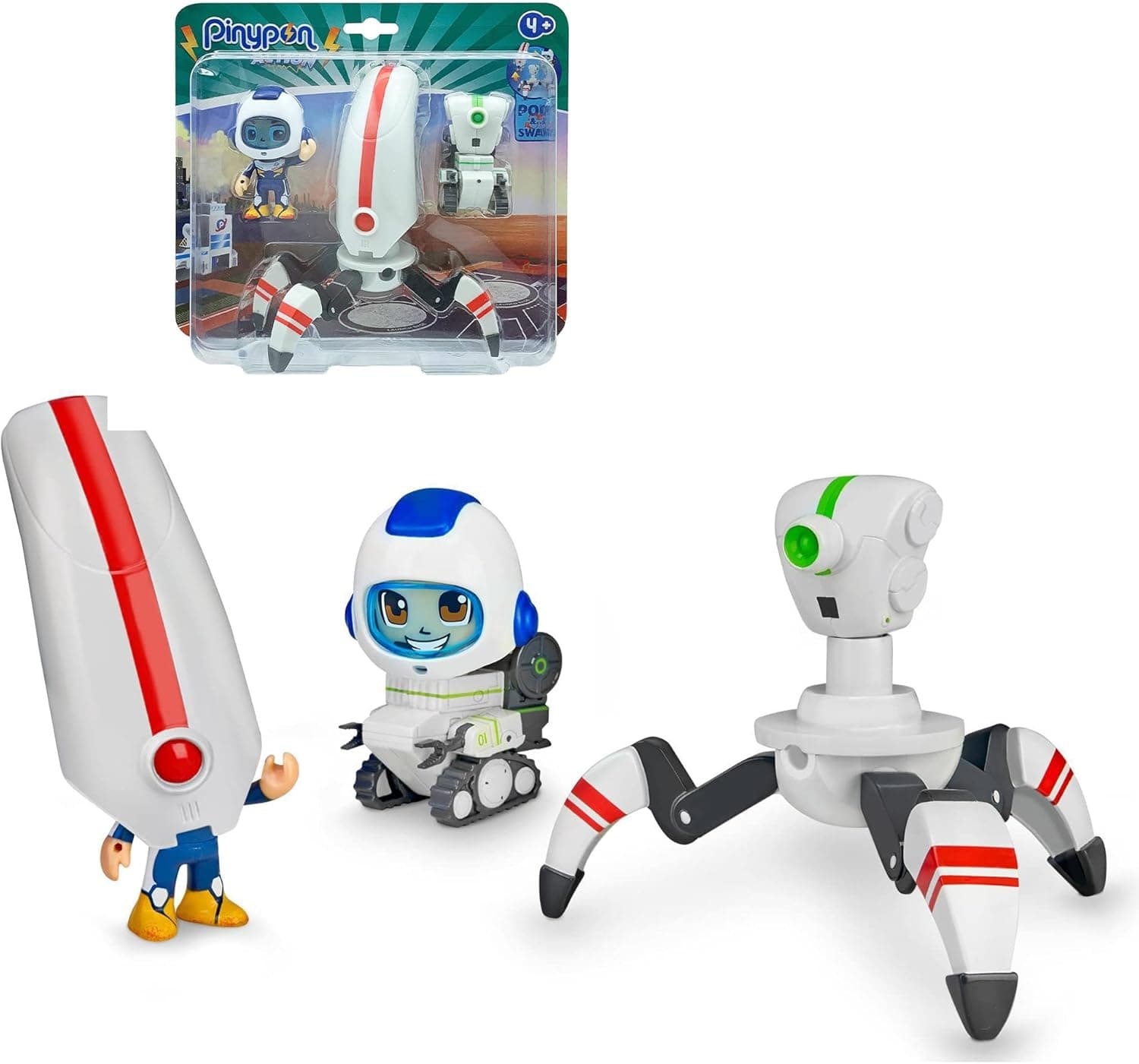 Pinypon Action - Robots Space Pack, 3 figuras diferentes, 2 robôs espaciais e um boneco astronauta, com peças destacáveis e intercambiáveis, para meninos e meninas desde 4 anos, famosa (700017340)