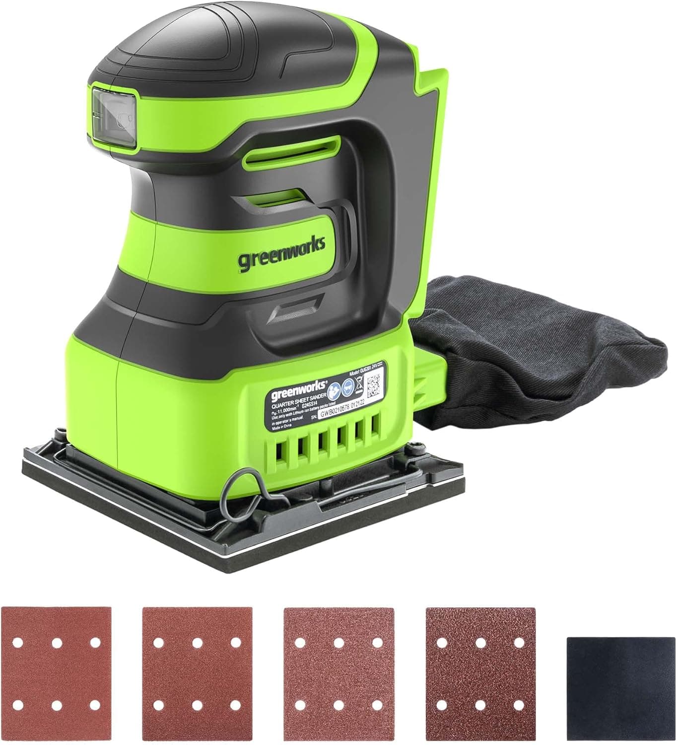 Greenworks G24SS14 Lixadeira de 1/4 de folha sem fio, 11000 rpm, sem bateria de 24 V e carregador, garantia de 3 anos