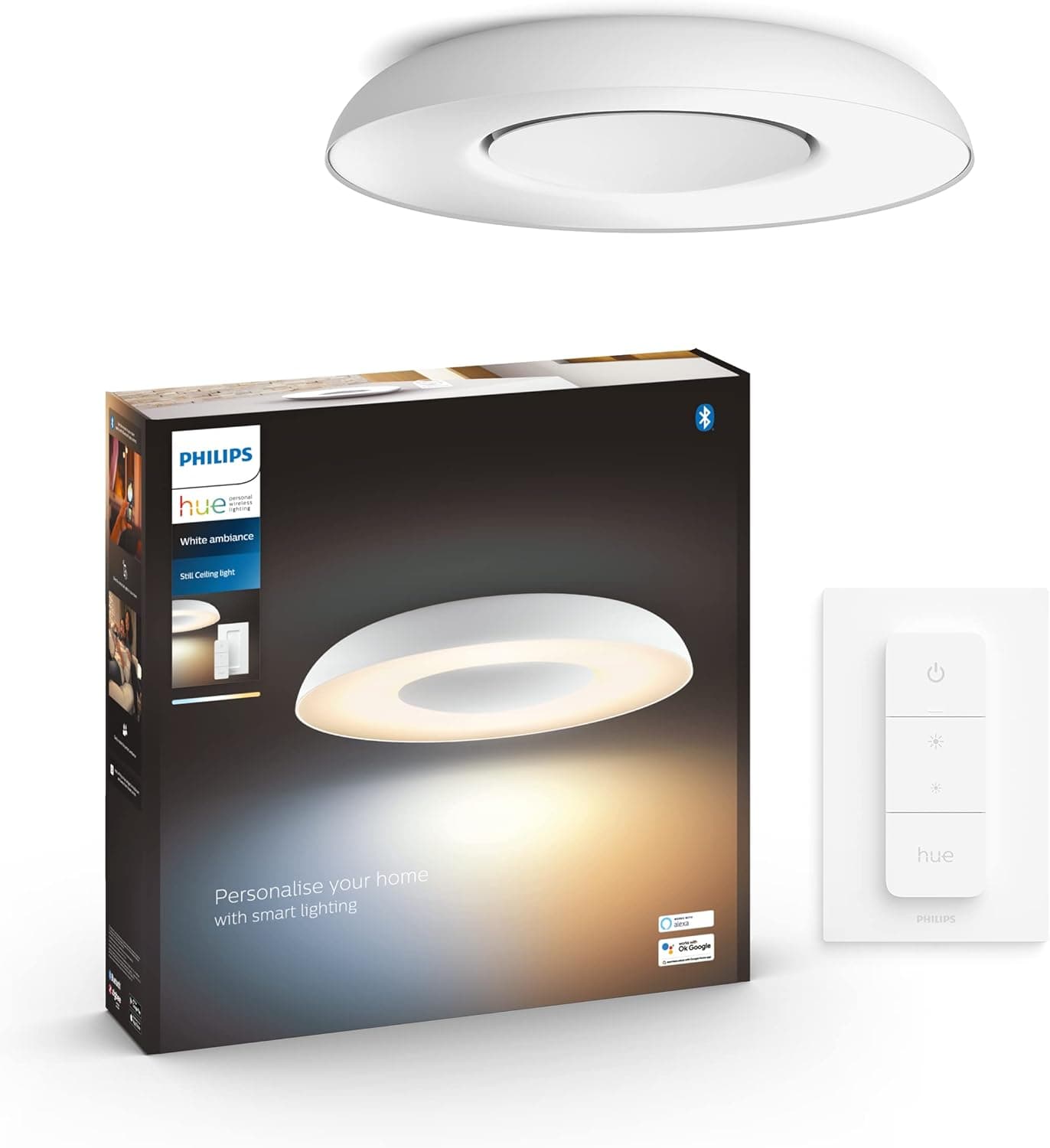 Philips Hue – Candeeiro inteligente, Hue Still, candeeiro de teto LED inteligente, luz branca quente a frio, compatível com Alexa e Google Home, cor branca