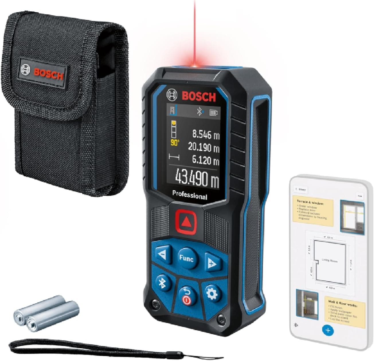 Bosch Medidor a laser profissional GLM 50-27 C (alcance: até 50 m, robusto, IP65, transferência de dados via Bluetooth, 2 pilhas AA, correia de fixação, estojo)