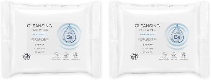 by Amazon Toalhetes de limpeza facial com Pathenol, desmaquilhante, perfumados, 25 toalhetes (embalagem de 2)