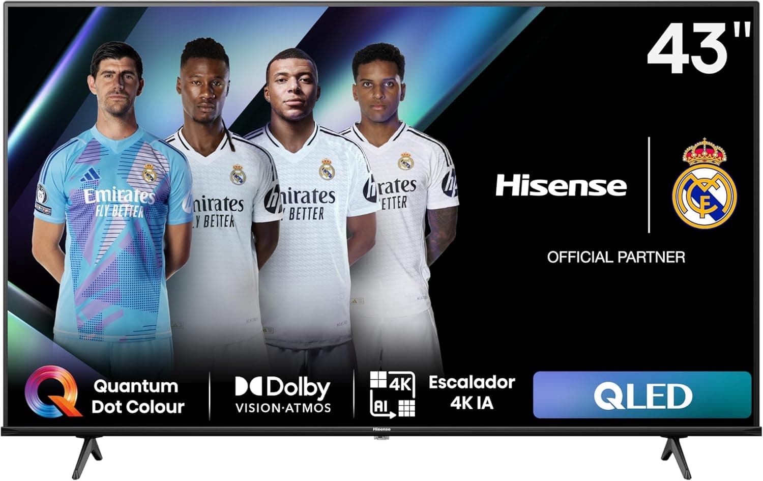 Hisense 43E7NQ - QLED Smart TV, televisão de 43 polegadas, Quantum Dot Colour, visão Dolby, Dolby Atmos, modo de jogo Plus, 60Hz VRR 120 fps, Bluetooth & HDMI, controlo por voz