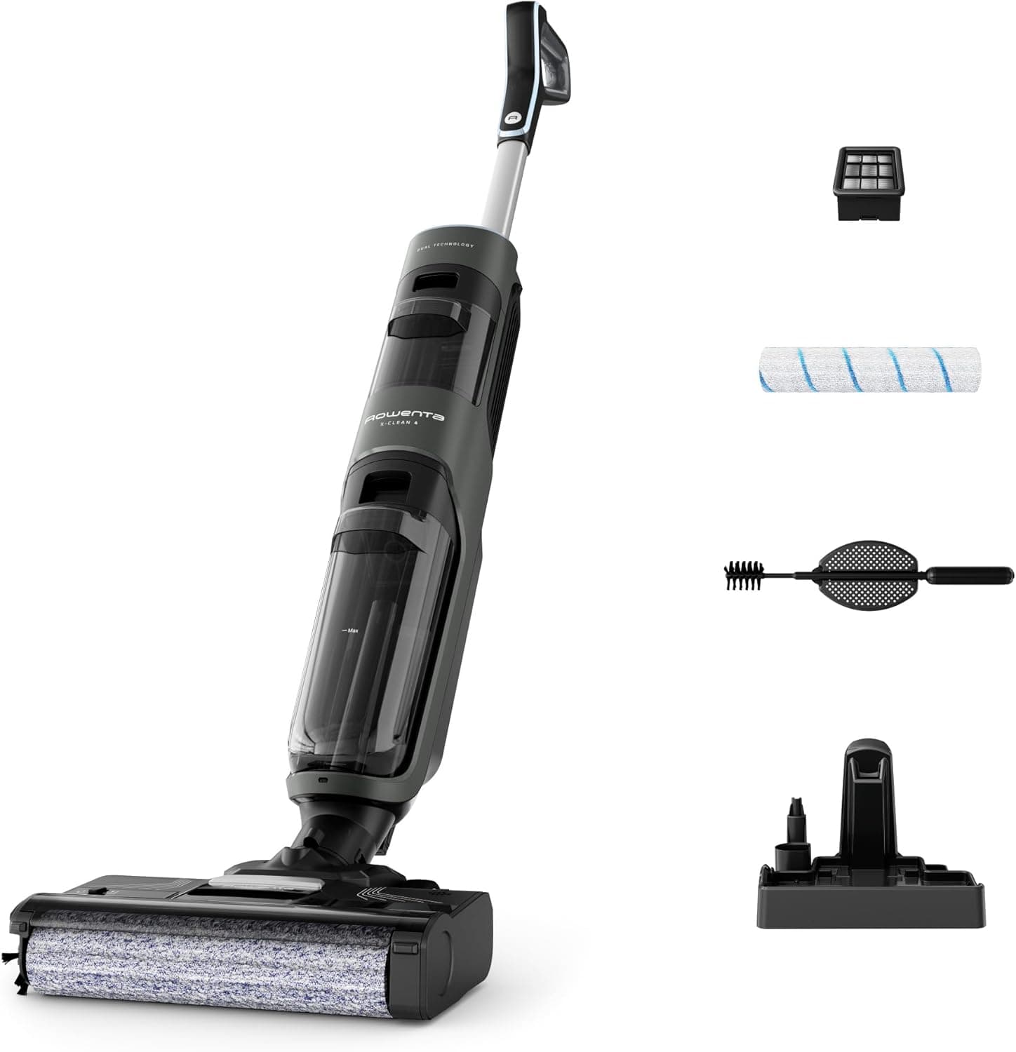 X-Clean 4 da Rowenta, esfregona elétrica sem fios para limpeza húmida e seca, ação 2 em 1: aspira e esfrega GZ5037WO