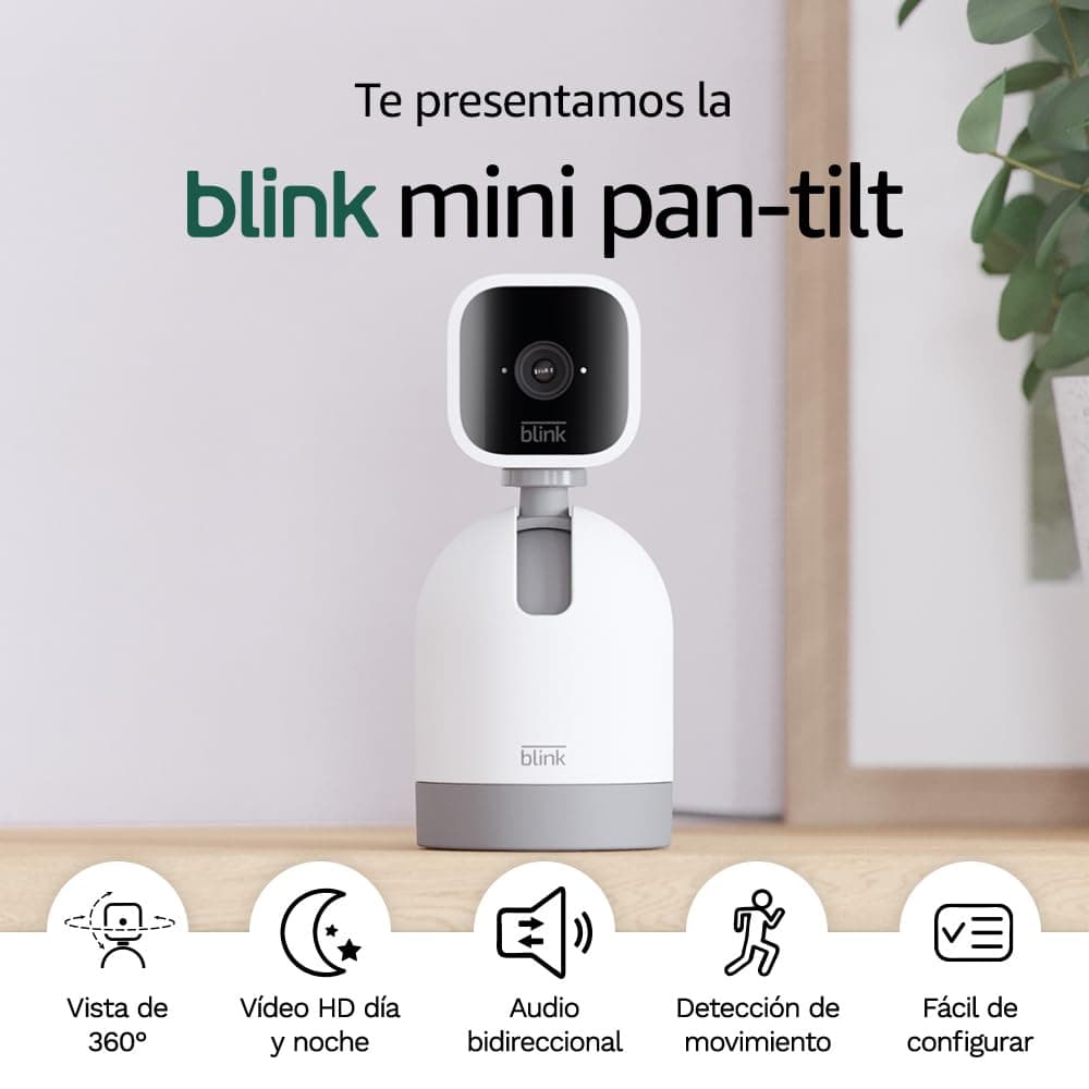 Câmera Mini Pan-Tilt Blink | Câmera de segurança inteligente ajustável, interna, com plugue, áudio bidirecional, vídeo HD e detecção de movimento, compatível com Alexa (branco)