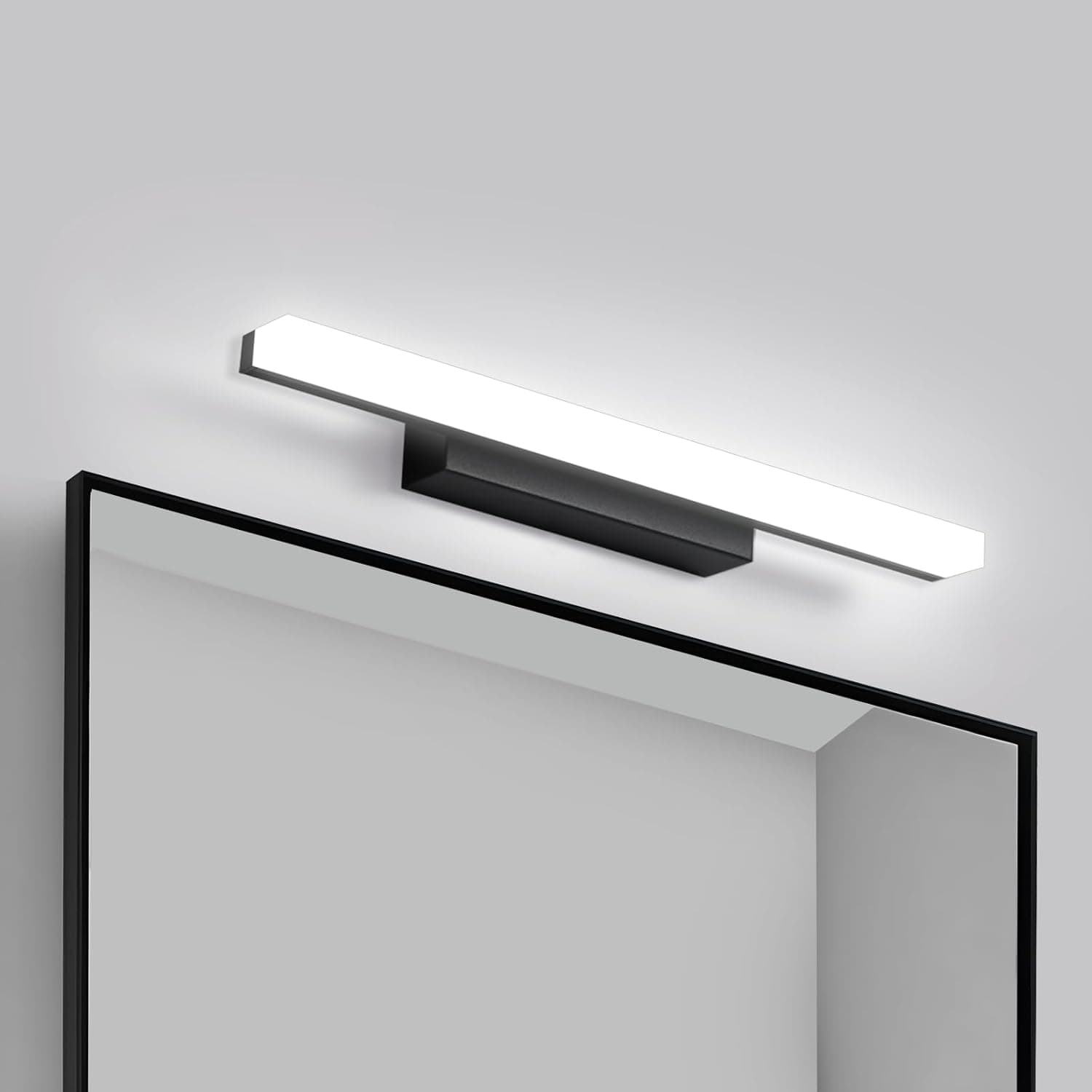 Yafido Aplique espelho casa de banho interior LED 40 cm preto luz casa de banho candeeiro de parede espelho iluminação para maquilhagem 9 W branco frio 6000 K 800 LM não regulável
