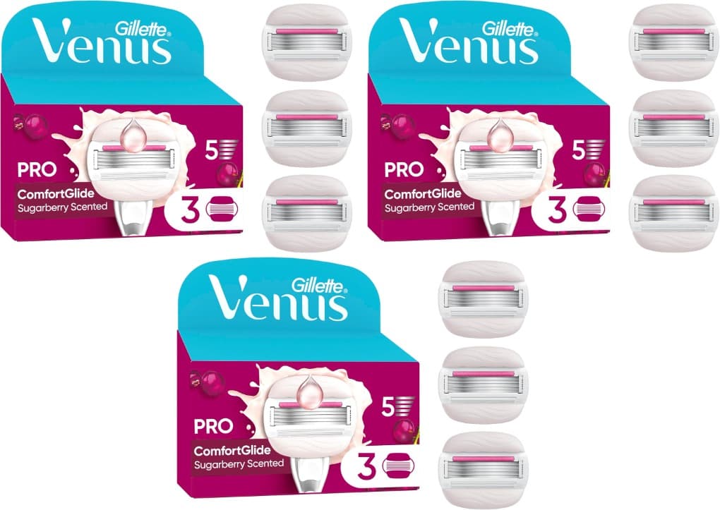 Gillette Venus Pro ComfortGlide | Máquina de barbear feminina com 3 recargas e suporte para duche, 3 embalagens