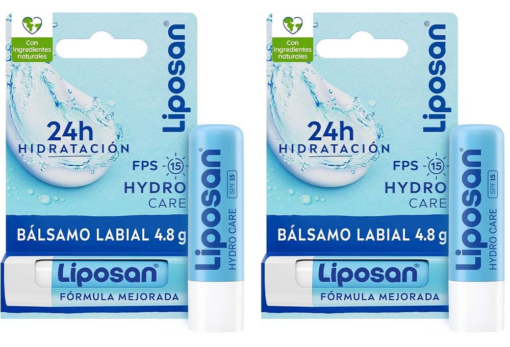 Liposan Hydro Care FPS 15, cacau labial com 24 horas de hidratação, bálsamo labial com proteção solar, bálsamo hidratante para lábios bonitos e macios, (2 x 4,8 g)