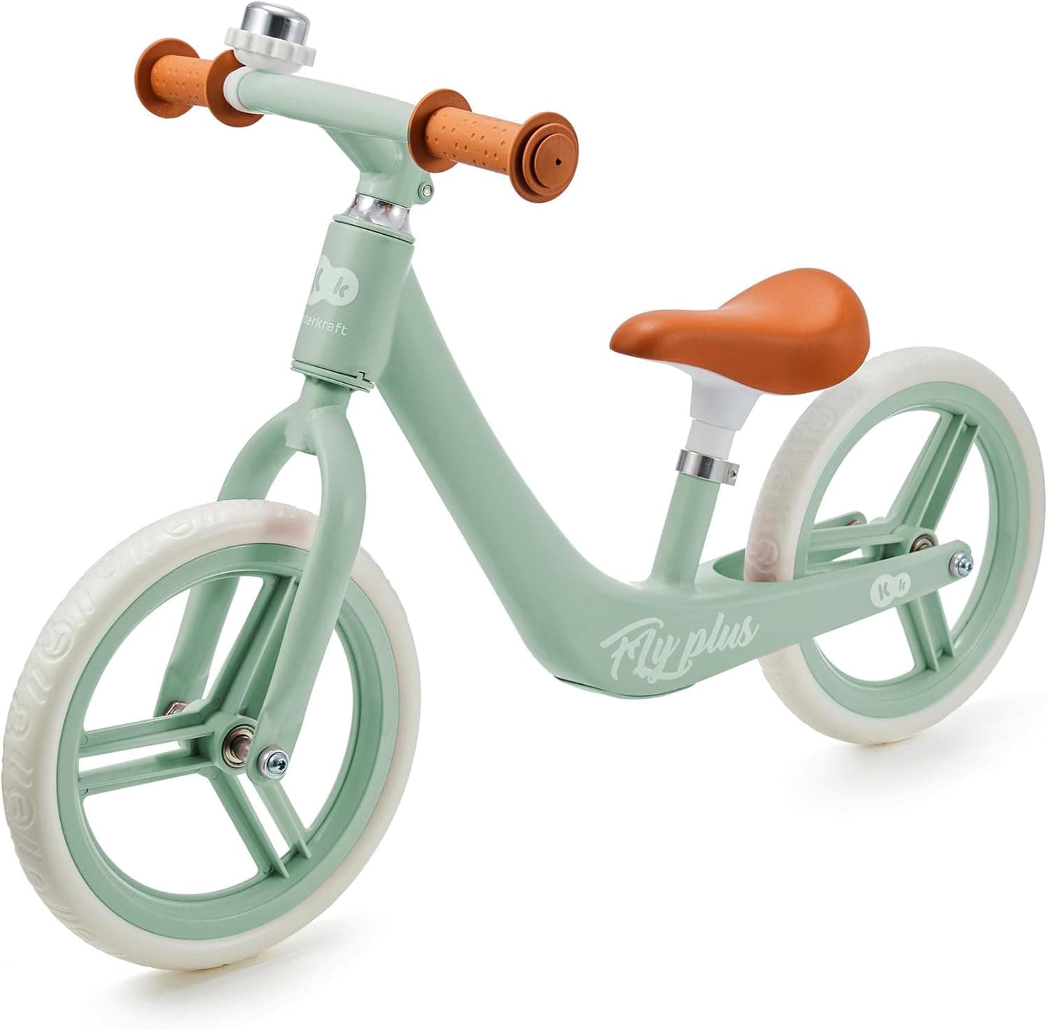 Kinderkraft FLY PLUS 2 Bicicleta sem pedais, bicicleta criança 2 anos, bicicleta 2 rodas, bicicleta de equilíbrio, selim ajustável, com acessórios, com travão, rodas grandes, 35 kg, verde