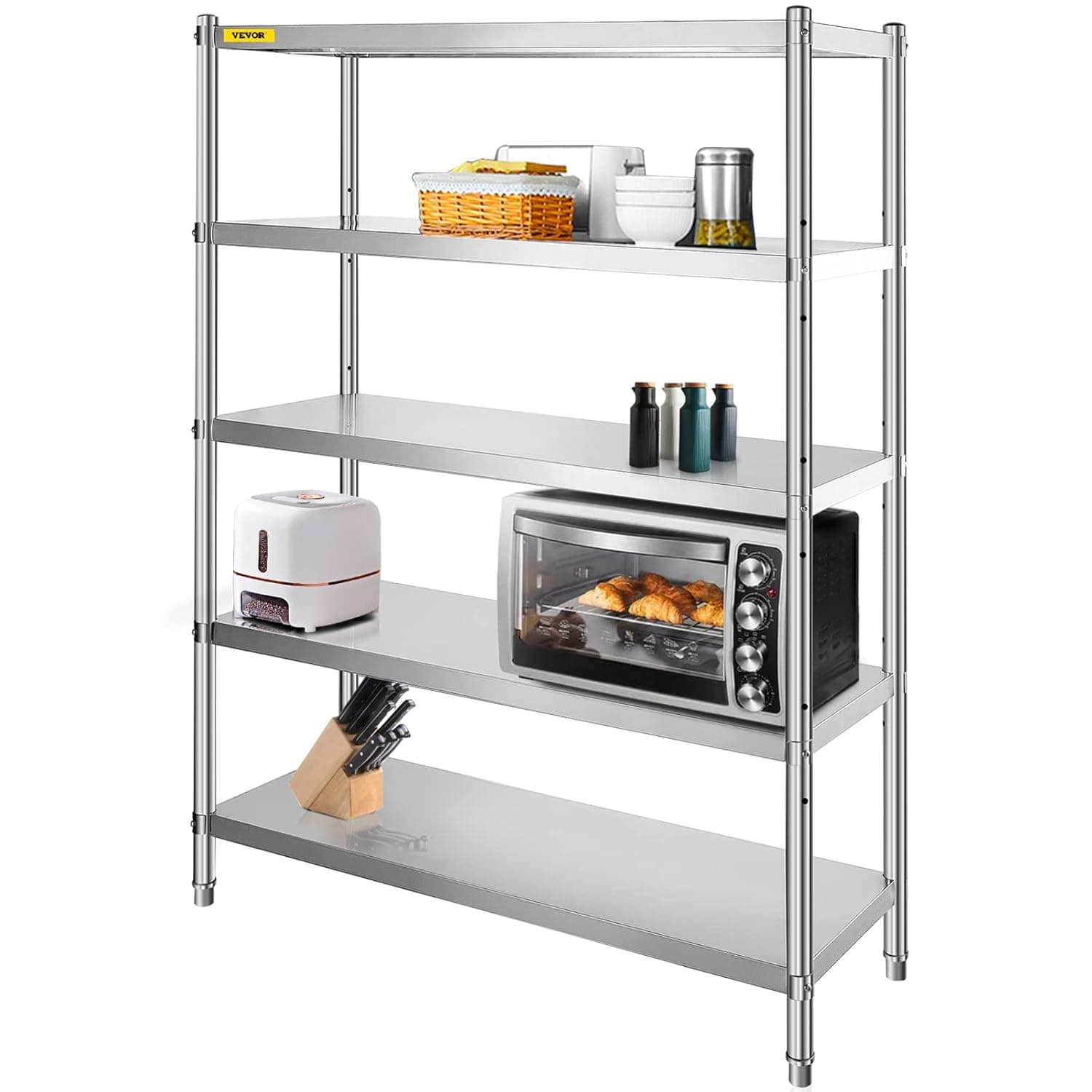 VEVOR 48 x 18,5 polegadas, prateleira de cozinha, aço inoxidável, mesa de armazenamento, cozinha, 5 andares, universal, prateleira de especiarias profissional