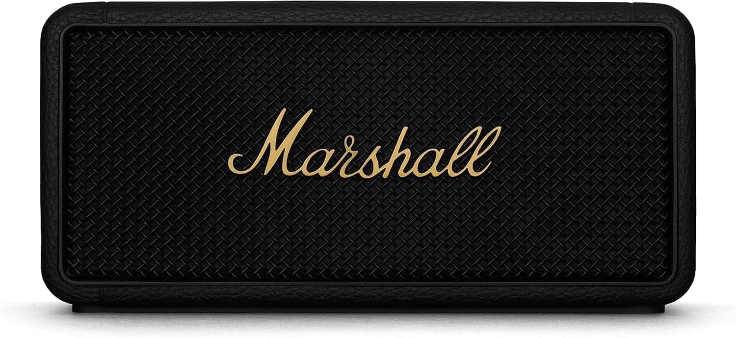 Marshall Middleton Altifalante Bluetooth sem fios portátil, mais de 20 horas de tempo de reprodução portátil, IP67 à prova de água, preto e latão