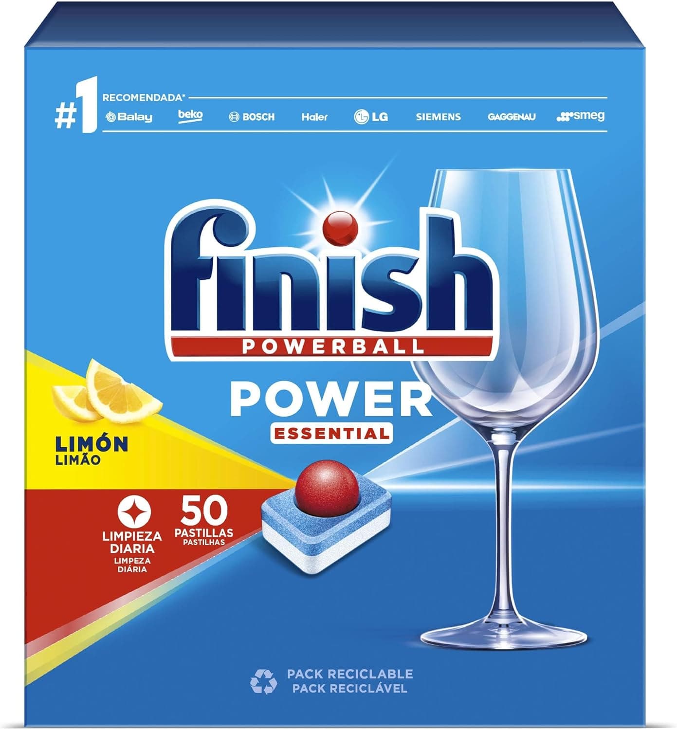 Finish Powerball Power Essential Cápsulas para máquina de lavar louça, limão 50 cápsulas