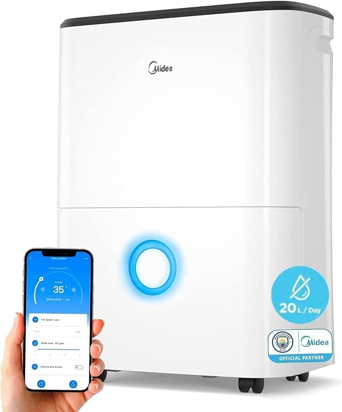 MIDEA Deshumidificador silencioso 20 l para humidade interior até 50 m2/100 m3 - desumidificadores de humidade em quarto com reservatório removível - desumidificador pequeno baixo consumo 