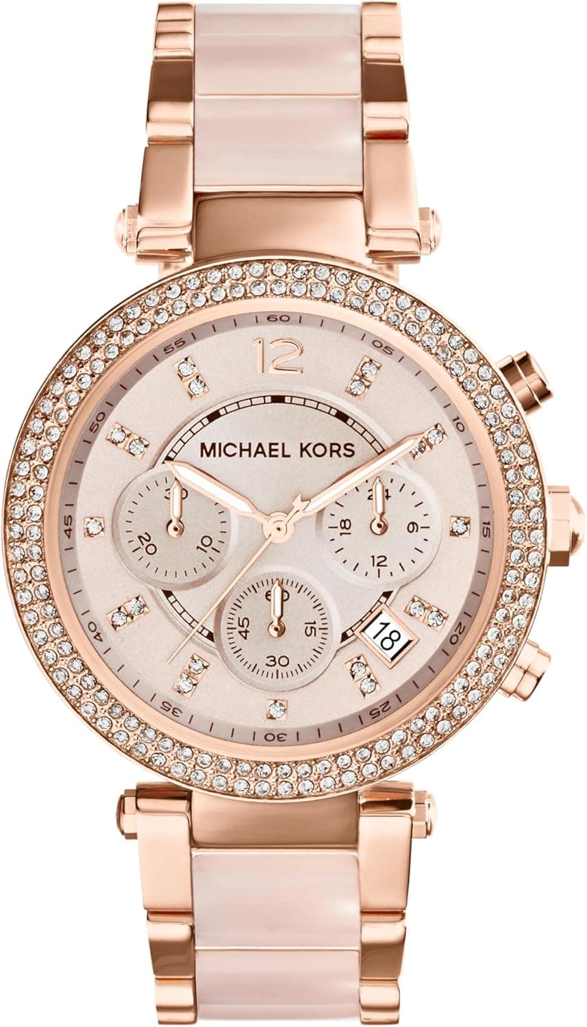 Michael Kors Parker, Relógio feminino de movimento cronógrafo com pulseira de aço