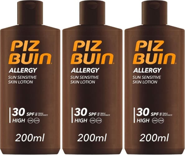 PIZ BUIN Allergy Sun Sensitive Skin Lotion FPS 30 (200 ml), protetor solar corporal com FP30, proteção solar alta para peles sensíveis, loção corporal com filtros UVA/UVB
