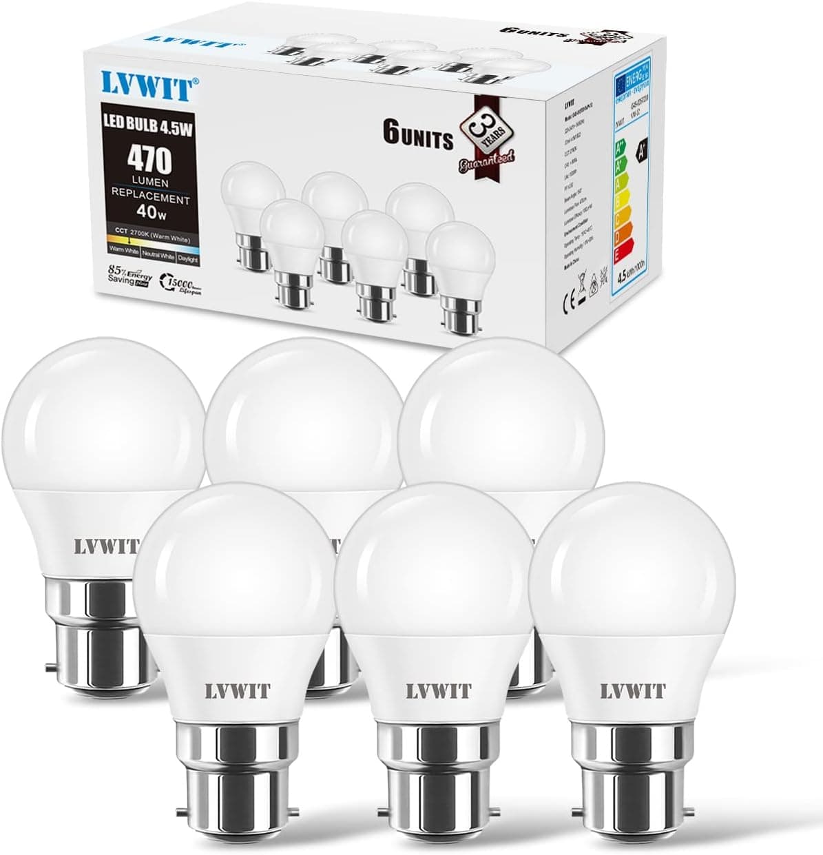 LVWIT Lâmpadas LED de golfe B22, não reguláveis, conjunto de 6 unidades