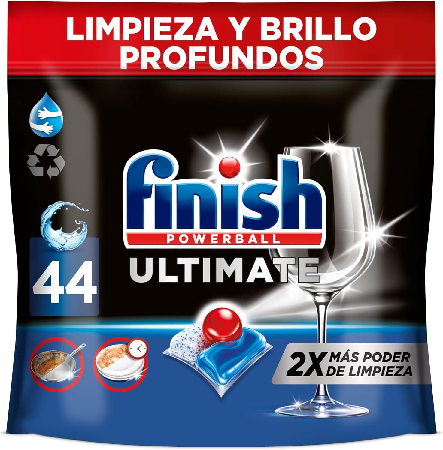 Finish Powerball Ultimate Limpeza e brilho profundos, pastilhas para máquina de lavar louça, 44 pastilhas