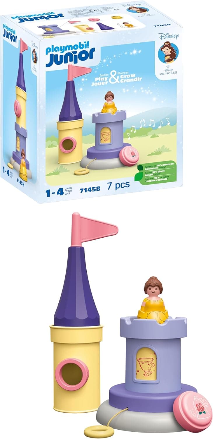 PLAYMOBIL Junior & Disney 71458 Caixa de música de bela, inclui caixa de música mecânica, brinquedo sustentável feito de plásticos à base de plantas, brinquedos para meninos e meninas a partir de 1
