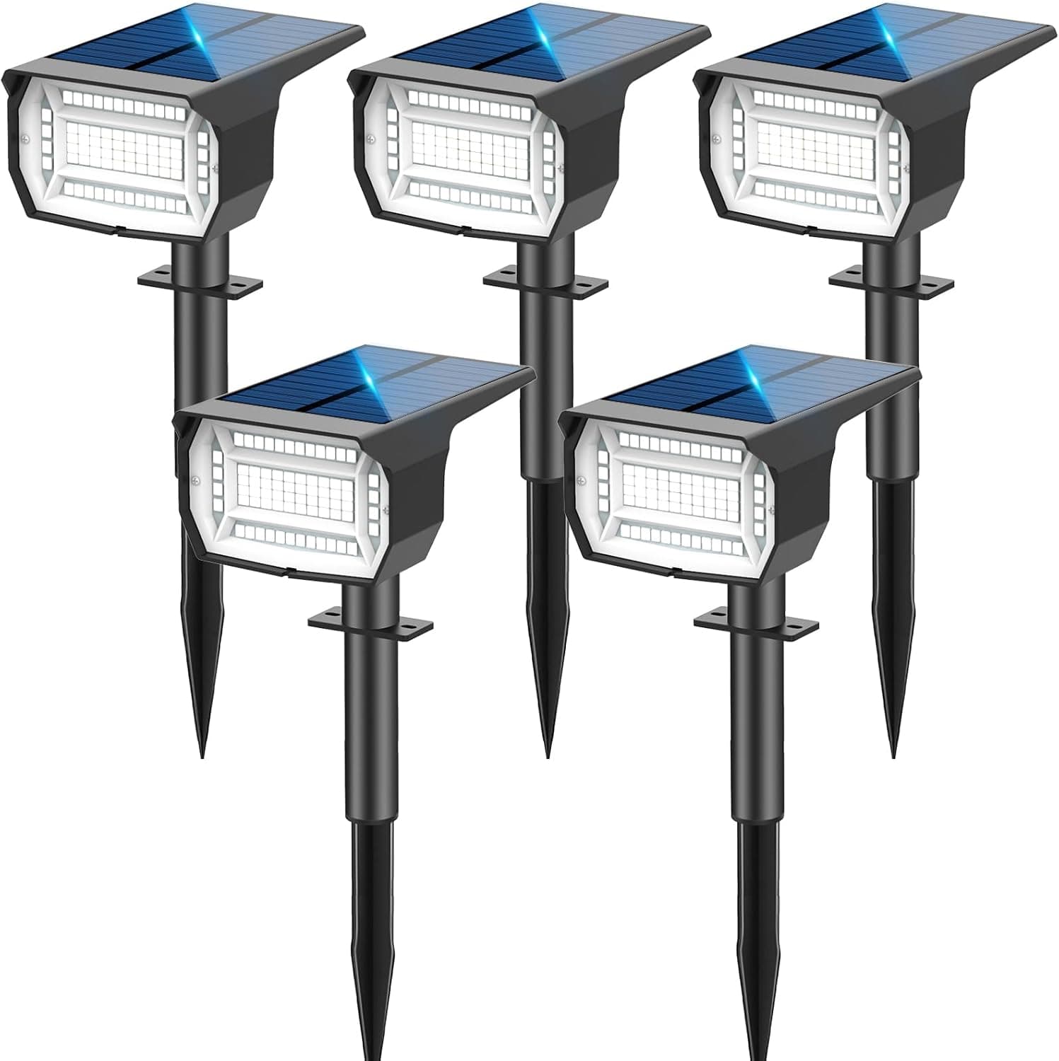 LOTMOS [72 LED/5 peças luzes solares LED exterior jardim impermeável IP67 holofotes LED exteriores solares lâmpada de luz solar exterior para pátio, caminhos, terraço, calçado, piscina, relva, trilho