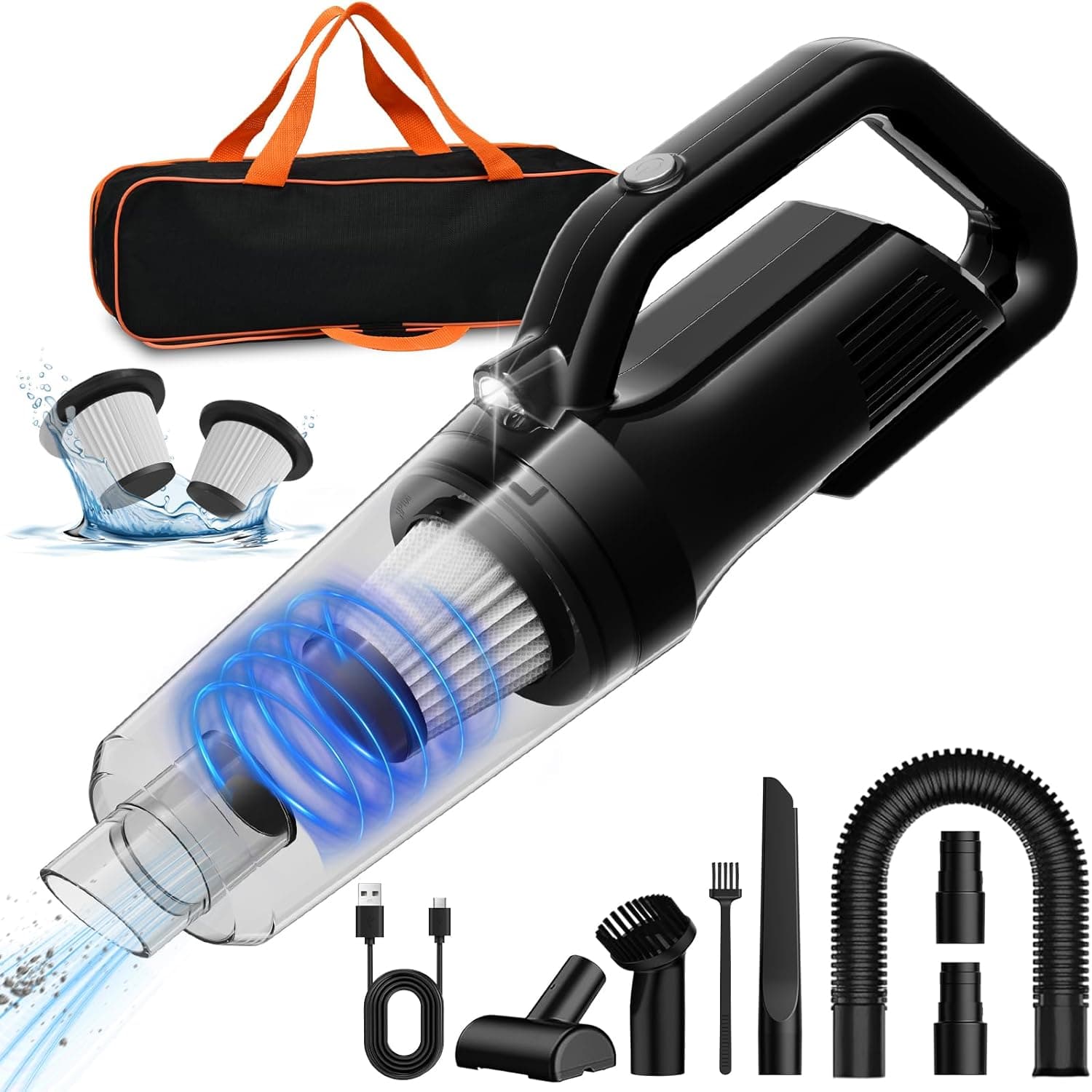 BOOTEEK Aspirador de mão sem cabos, potente 12000 Pa, recarregável para carro, filtros HEPA laváveis, 25 - 30 min de autonomia, com LED, para casa, escadas, carro, pelo de animais de estimação,