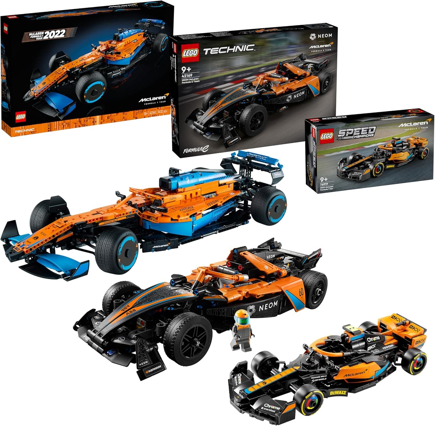 LEGO Technic McLaren Fórmula 1 2022 Réplica do carro Speed ​​Champions 2023 McLaren Fórmula 1 carro de corrida LEGO Technic NEOM McLaren Fórmula E carro de corrida, 42141 76919 + 421 3-6 Meses