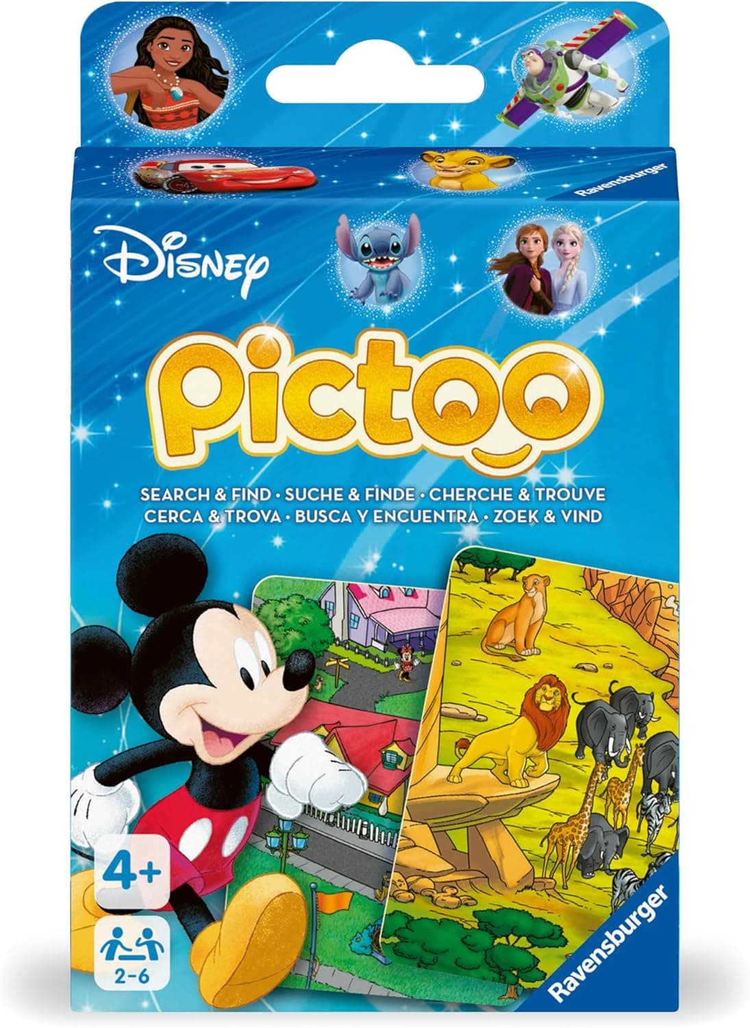 Ravensburger - Disney Pictoo, jogos de tabuleiro para crianças 4 anos ou mais, 2-6 jogadores, jogos de cartas, presente para crianças de 4 anos, jogo de pesquisar e encontrar, versão em espanhol