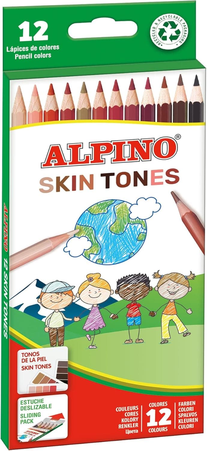 Alpino - 12 lápis cores pele | tons de pele para criar sem limites | Mina resistente | Estojo de lápis coloridos, lápis coloridos para crianças | Apoio à diversidade