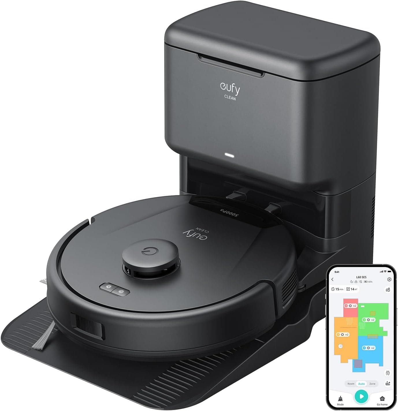 eufy Robot aspirador L60 com estação de aspiração, 5000 Pa, anti-emaranhados, estação de aspiração de 60 dias sem vácuo, navegação a laser iPath, para limpeza do piso profundo