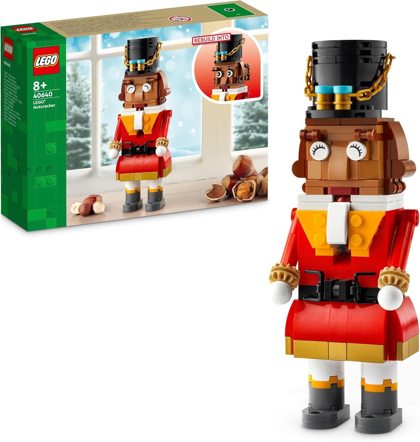 LEGO Quebra-nozes figura articulada de personagem natalício, brinquedo de construção infantil, para meninas e meninos de 8 anos ou mais, decoração natalícia para estantes 40640