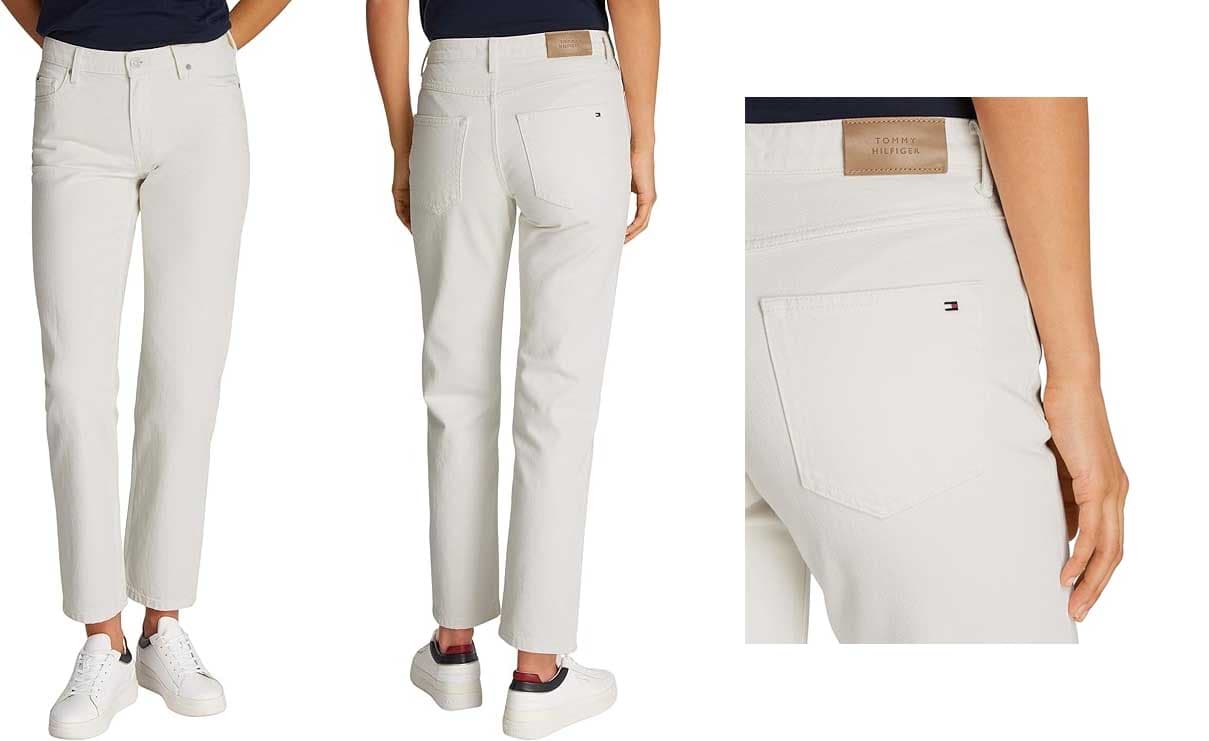 Tommy Hilfiger Calças de ganga mulher Classic Straight Ecru perna larga