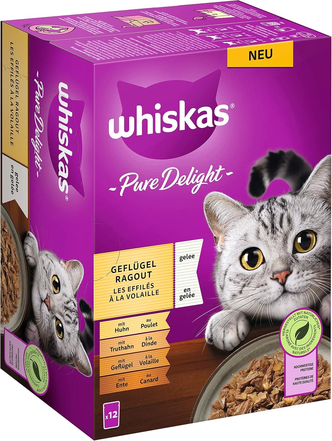 Whiskas 1 comida para gatos Pure Delight aves seleção em geleia, 12 x 85 g 