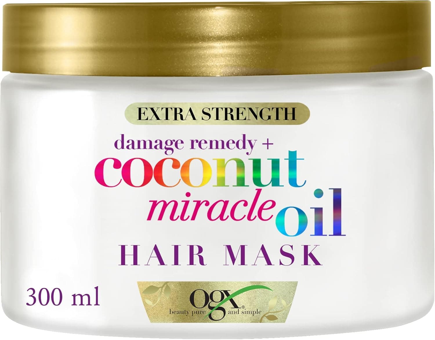 OGX Coconut Miracle Oil Hair Mask (1 x 300 g), máscara reparadora antifrizz com óleo de coco, essência de tiaré e extrato de baunilha, sem sulfatos nem parabenos para cabelos secos e danificados