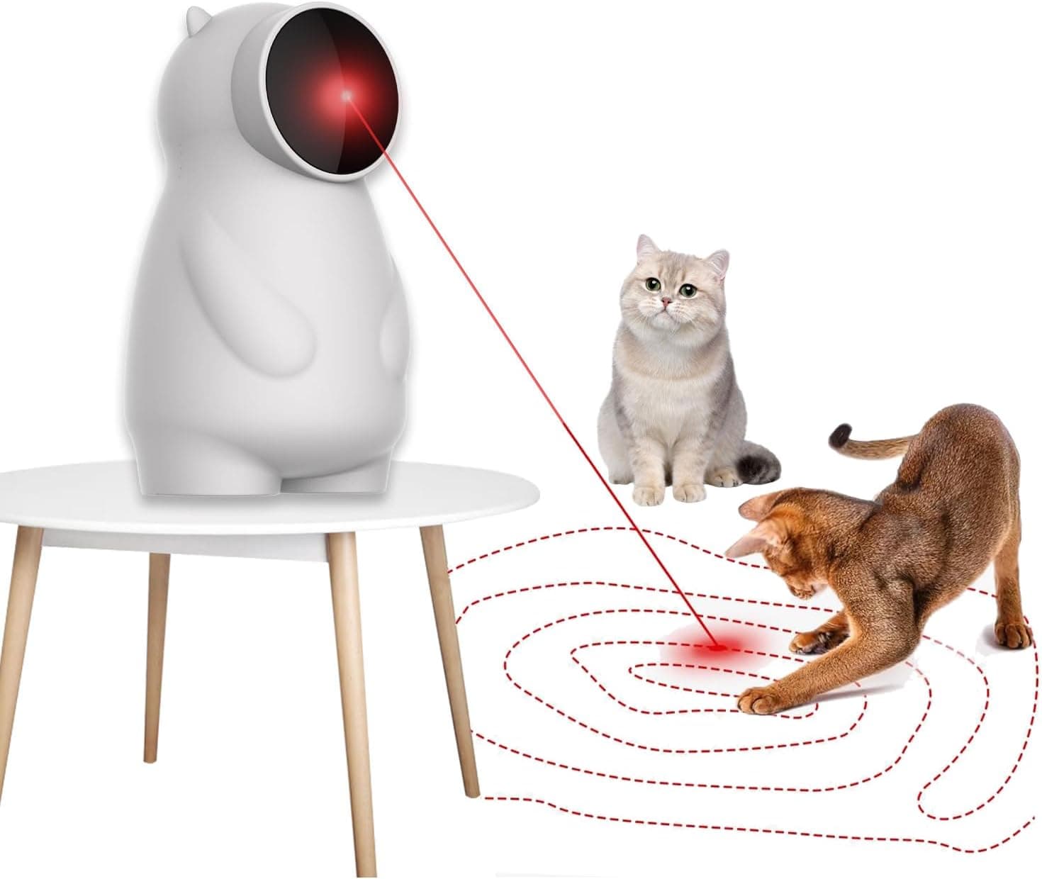 WUGEIN Ponteiro laser gatos, brinquedos interativos para gatos, brinquedos automáticos recarregáveis gatos/cachorros/interiores, faixas de círculo ajustáveis, recarregável por USB