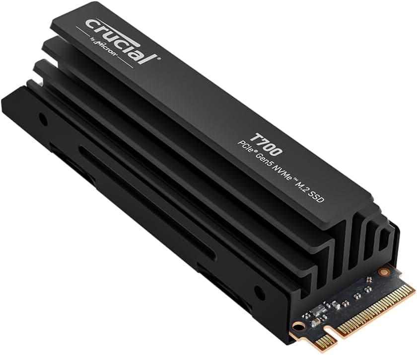 Crucial T700 SSD 1TB PCIe Gen5 NVMe M.2 SSD interno Gaming com dissipador premium, até 11,700 MB/s, Microsoft DirectStorage, compatibilidade PCIe 4.0, disco rígido SSD - CT1000T700SSD5