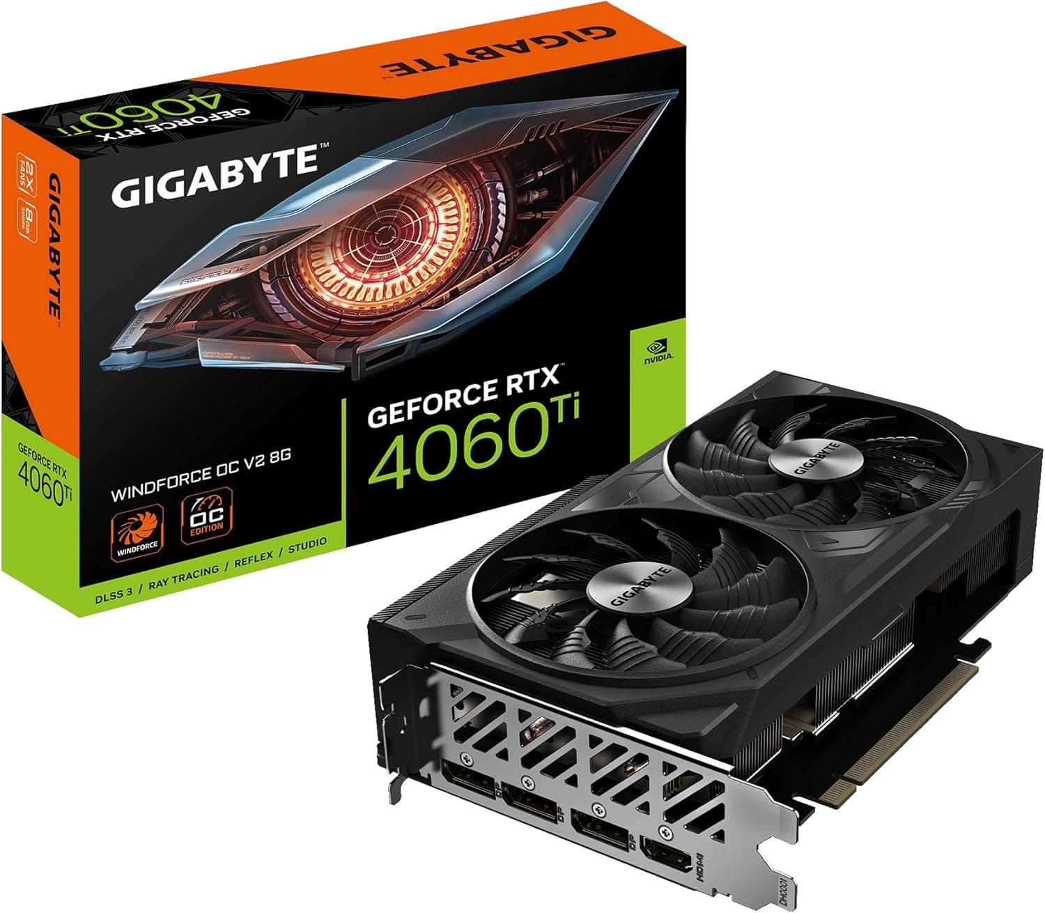Gigabyte Placa gráfica GeForce RTX 4060 Ti WINDFORCE OC V2 8G, 8 GB GDDR6, 128 bits, PCI-E 4.0, relógio de núcleo de 2550 MHz, 3 DisplayPort 1,4a, 1 HDMI 2.1a