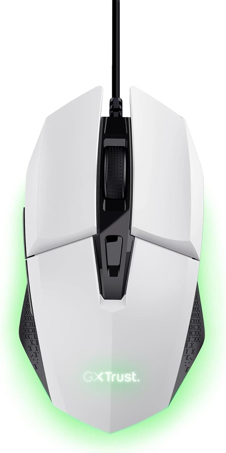 Trust Gaming GXT 109W Felox Rato Gaming com 6 botões programáveis, iluminação LED multicolorida, software incluído, 200-6400 dpi, cabo USB 150 cm, rato gamer para PC/computador portátil, branco