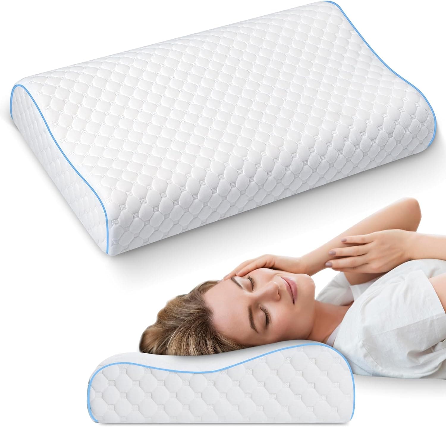 PHYSEN Almofada cervical e pescoço, almofada cervical ergonómica, anti-ressonar almofadas ortopédicas cervicais, almofada de espuma viscoelástica, reduz dores, para dormir de lado e boca para cima