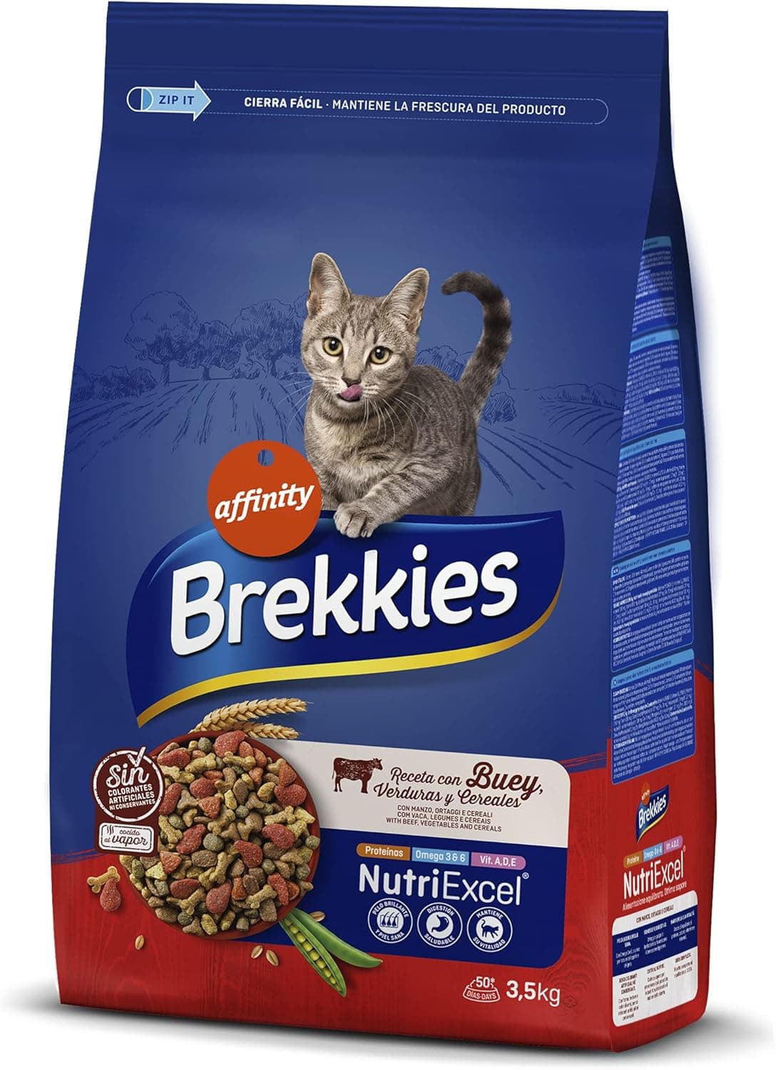 Brekkies | Ração seca com carne de vaca, legumes e cereais para gatos, 3,5 kg