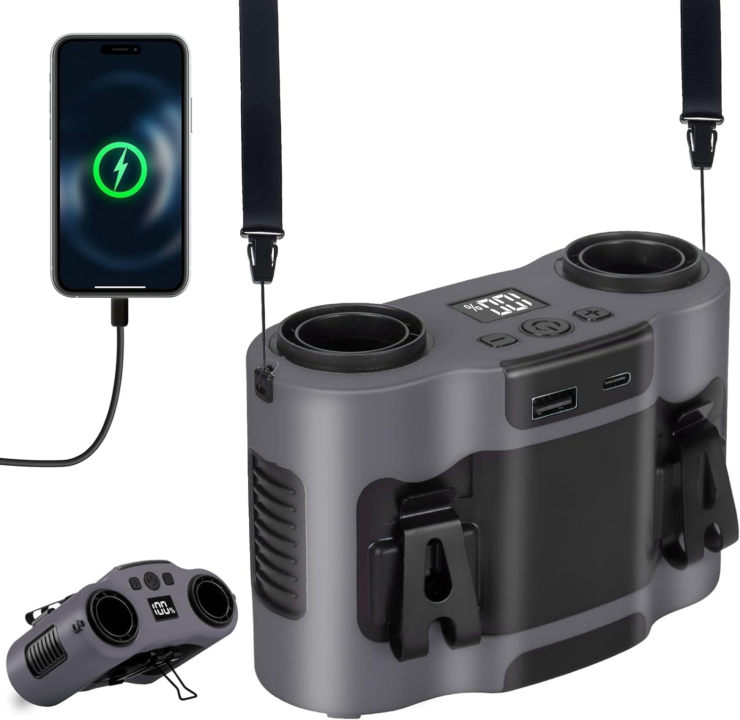 POPERFUN Portable Fan 28000mAh | Ventoinha de cintura recarregável com 5 velocidades e dupla saída de ar para trabalho ao ar livre e viagens