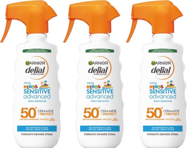 GARNIER DELIAL Pistola solar muito alta proteção FPS50 crianças para peles sensíveis e resistente à água, areia, sal e cloro 270 ml