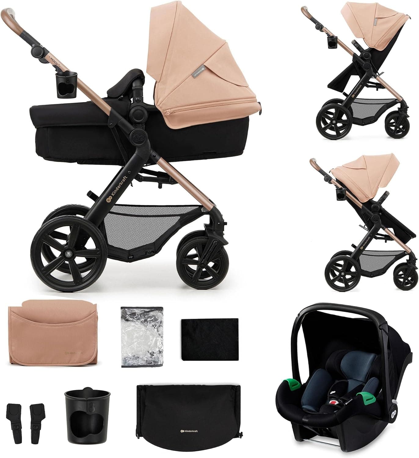 Kinderkraft MOOV2 | Carrinho de passeio 3 em 1 dobrável para bebés dos 0 aos 3 anos