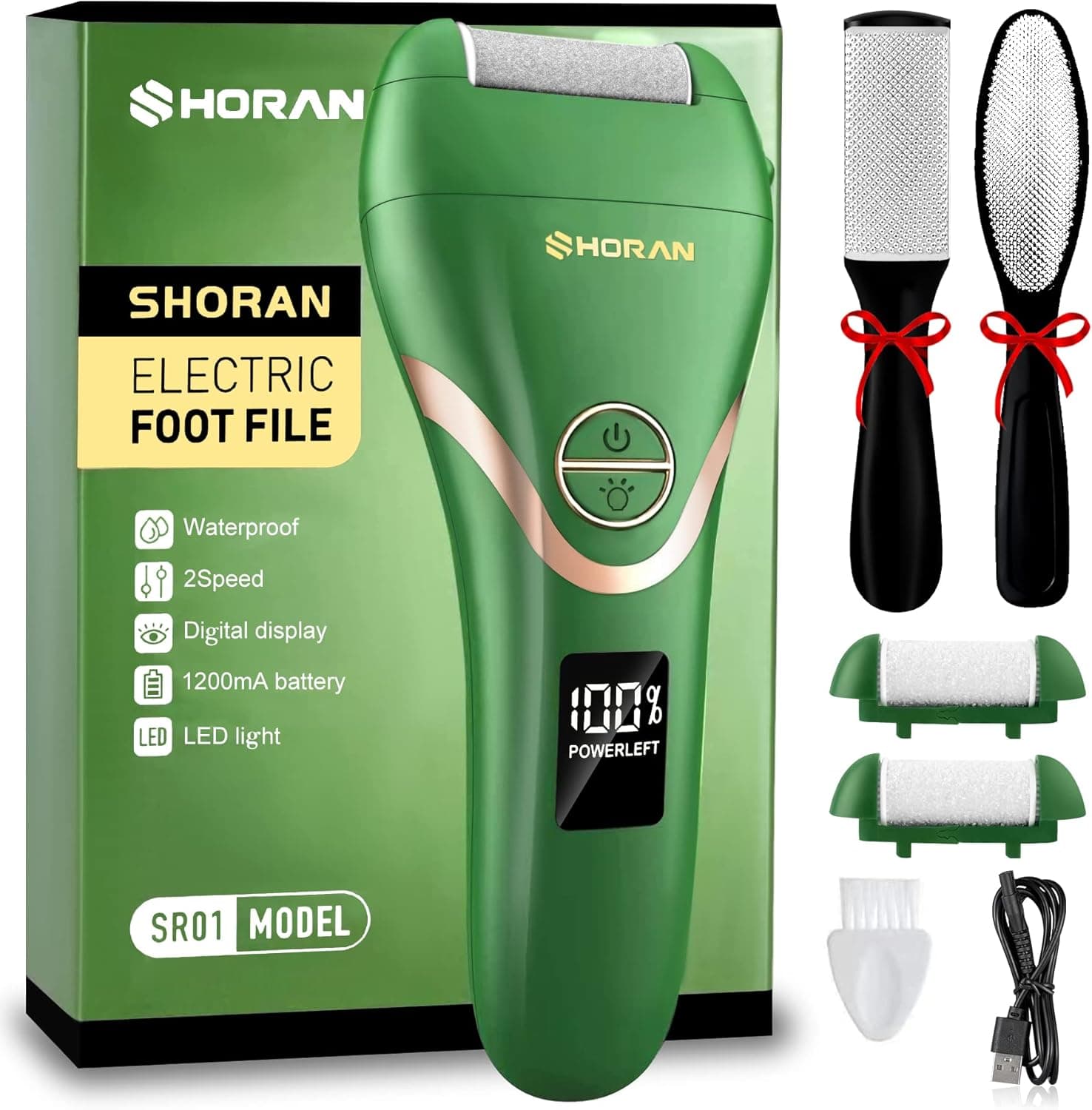 SHORAN Lima elétrica pés durezos, medicina profissional remove durezas elétricas, máquina de pés para esfoliação remover durezas e calos, lima pés recarregáveis com 2 arranhadores e 3 rolos