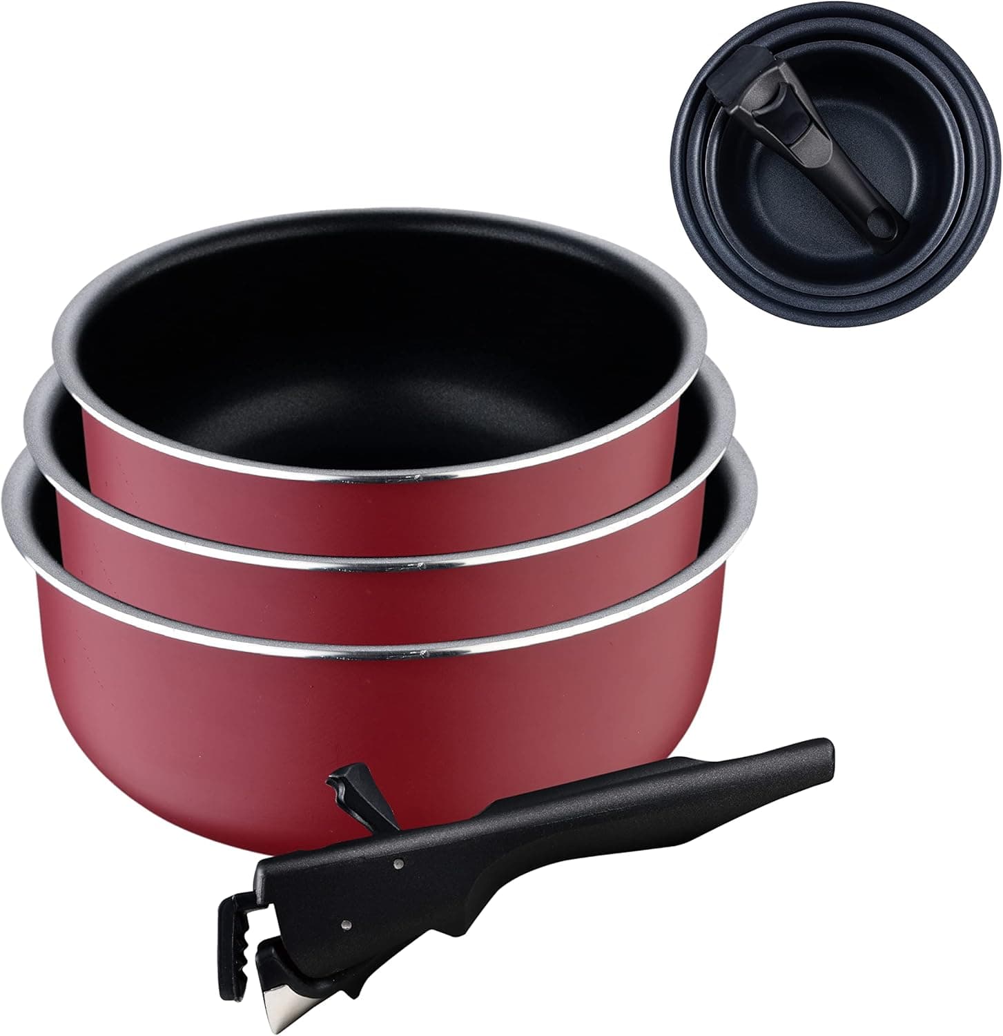 Bergner Red Edition Conjunto de 3 caixas de cozinha de 16, 18 e 20 cm cabo removível, alumínio prensado e anti-aderente, todos os tipos de cozinha e forno