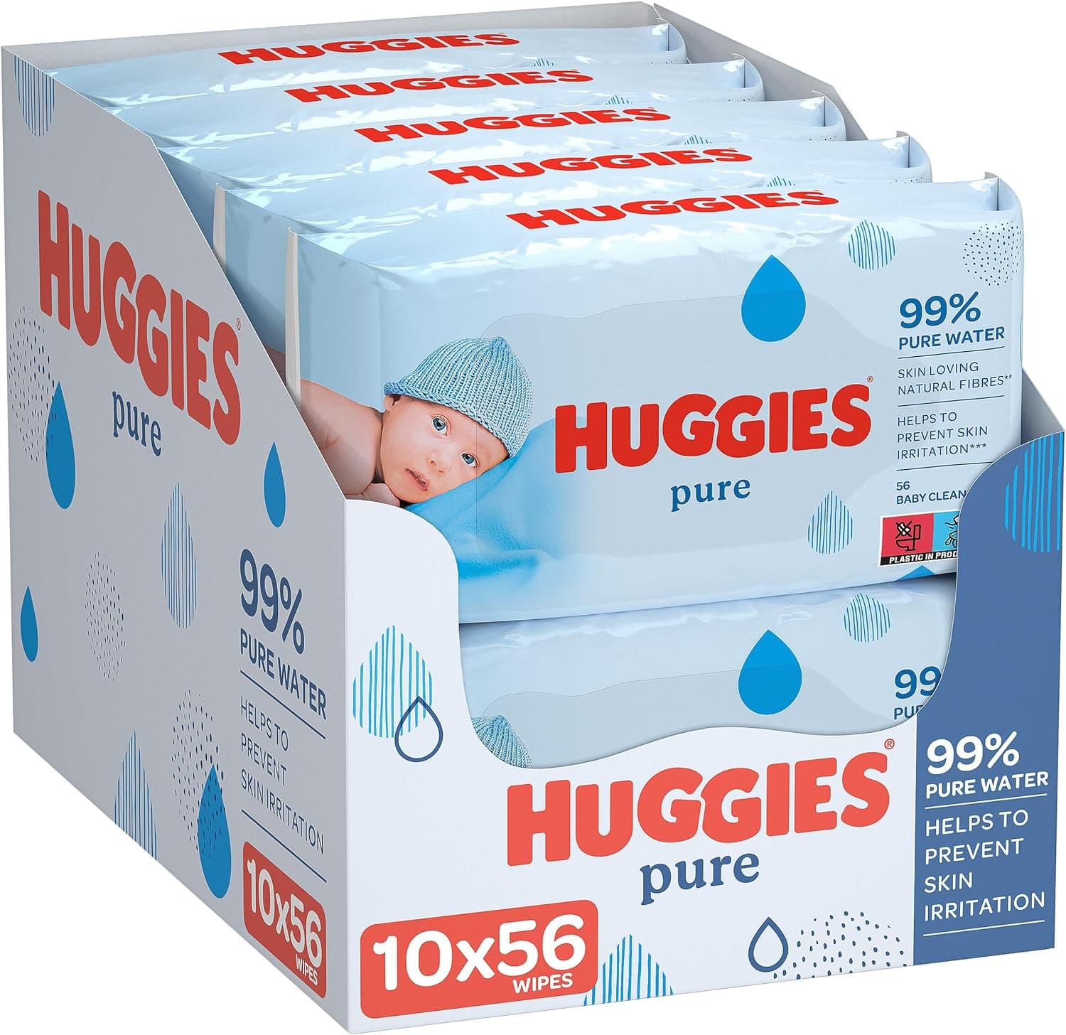 Huggies, Toallitas para Bebé - Pack de 10 x 56 Sin fragancia 56 unidad (Paquete de 10)