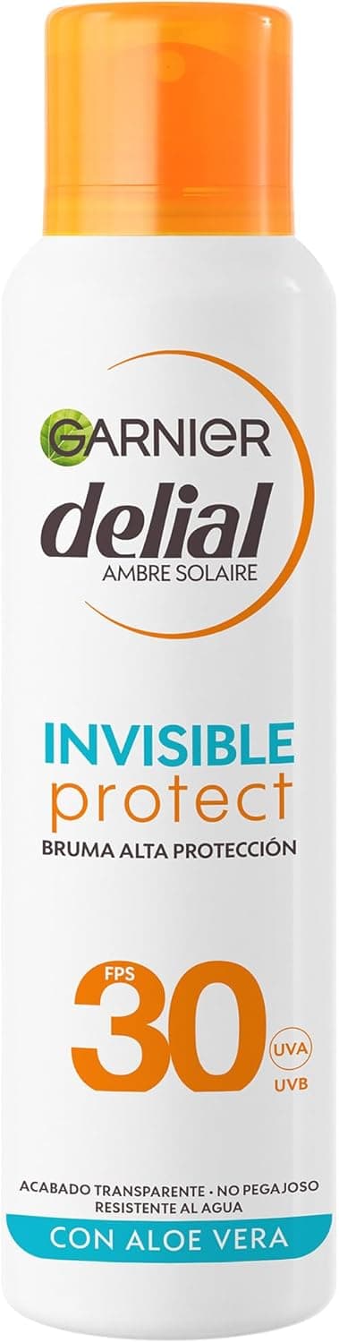 Garnier Delial invisível Protect Bruma solar corporal. Alta proteção FPS 30. Acabamento transparente. Não pegajoso. Muito resistente à água. 150 ml