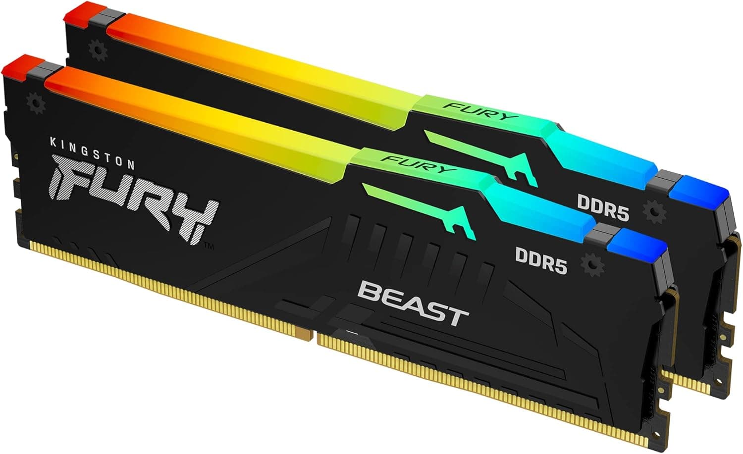 Kingston FURY Beast preto RGB 64 GB (2 x 32 GB) 5600MT/s DDR5 CL40 DIMM memória gamer para computadores de mesa kit de 2 - KF556C40BBAK2-64