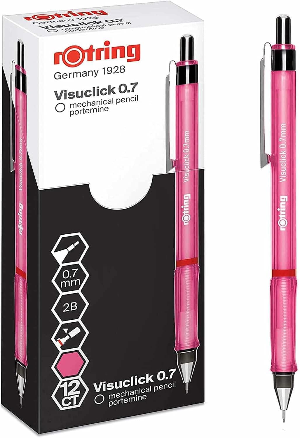 rOtring Visuclick lapiseira | 0,7 mm | Mina 2B | corpo rosa vivo, 12 unidades