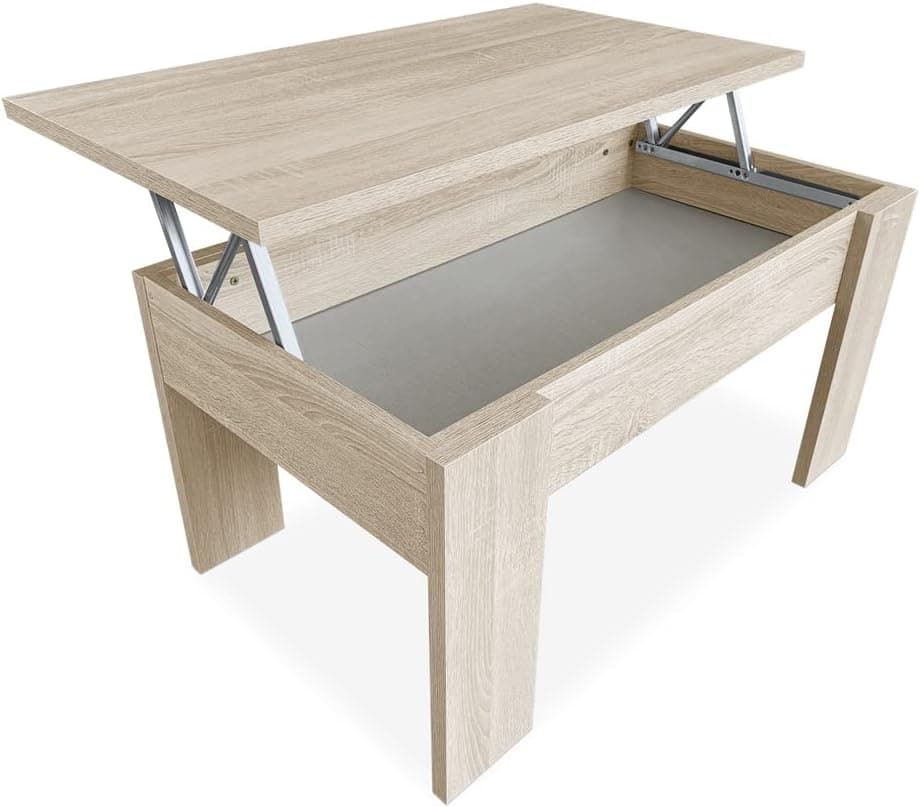 Duérmete Online - Mesa de centro elevável, para sala de estar ou sala de jantar, madeira, acabamento em cor cambria, medidas: 90 cm (largura) x 50 cm (fundo) x 46-57 cm (altura)