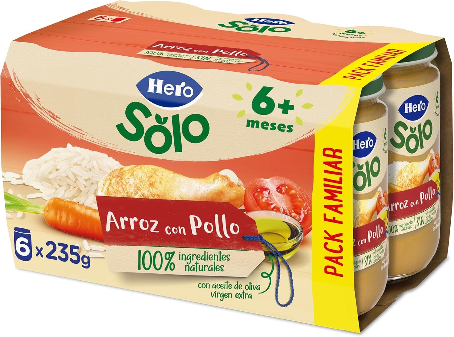 Hero Baby - Brinquedos de arroz com frango, comida infantil para bebés a partir dos 6 meses, 100% ingredientes naturais, sem óleo de palma, amido, nem sal adicionado, pack 6 x 235 g
