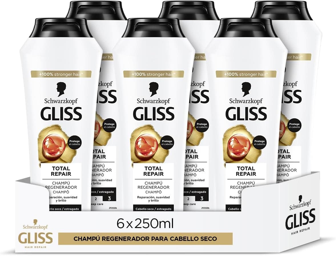 Gliss - Champô reparador para cabelo seco, Repair total, 250 ml x 6